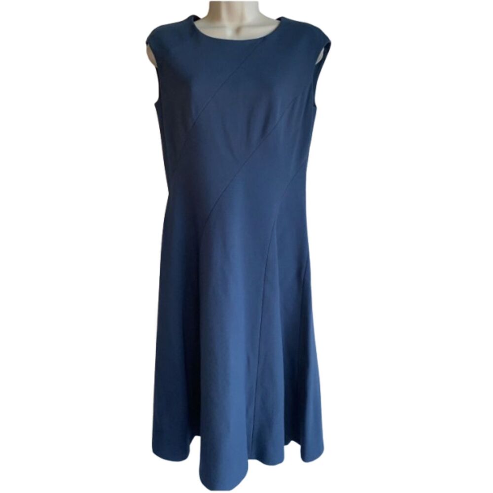 Lafayette 148 New York Blue Topenga Sleeveless Fit Flare Midi Small Dress